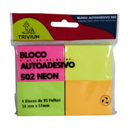 Bloco Adesivo 38x51mm Neon 4 Cores 95 Folhas Triviun - TN