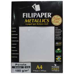 Papel Metalizado Perola Branco 180G C/15 Filipaper
